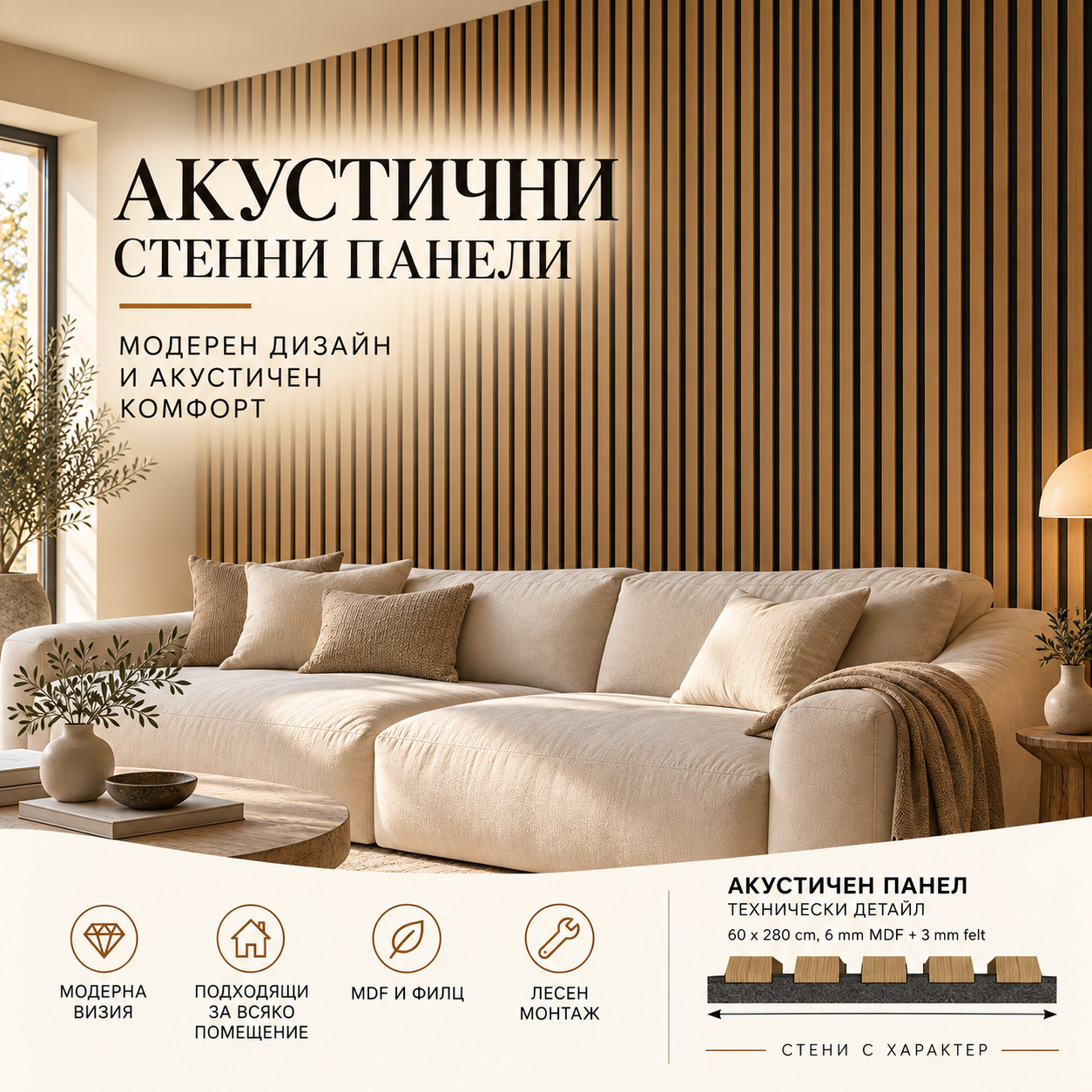 Акустичен MDF стенен панел